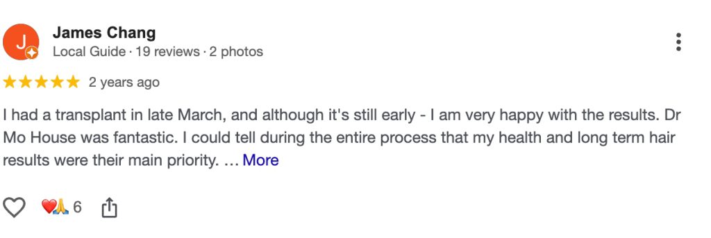 รีวิวปลูกผมจาก James Chang